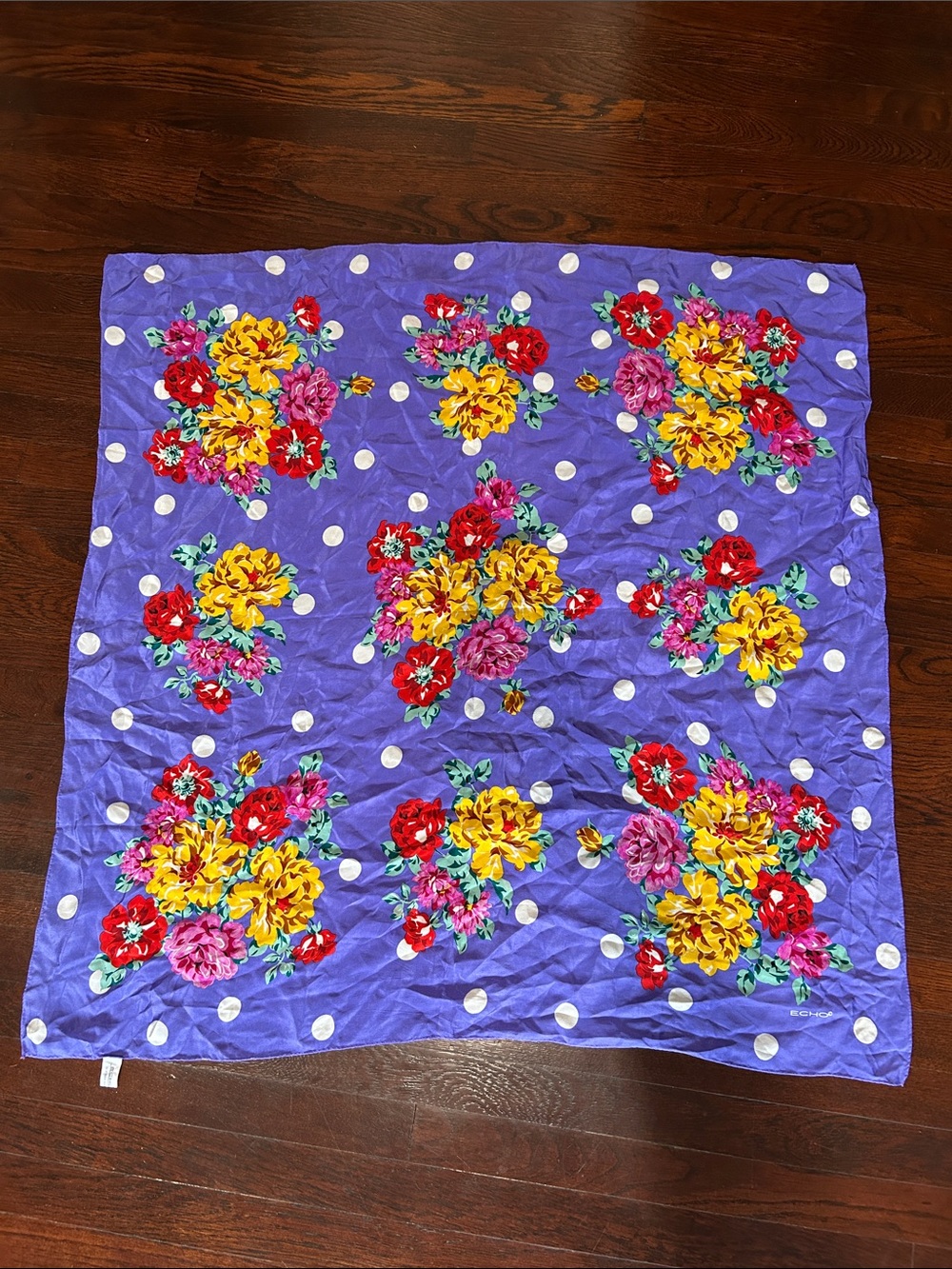 Echo Purple Floral Polka Dot Silk Scarf